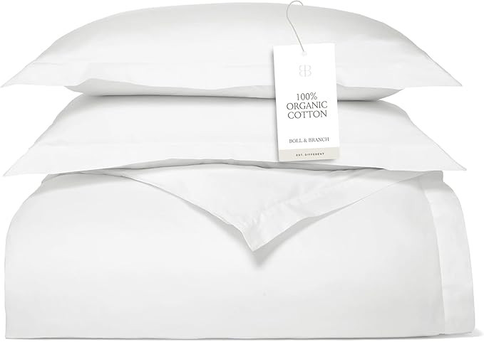 BOLL & BRANCH Percale Hemmed Duvet Set - King/Cal King, White - Luxury 100% Organic Cotton - 1 Du... | Amazon (US)