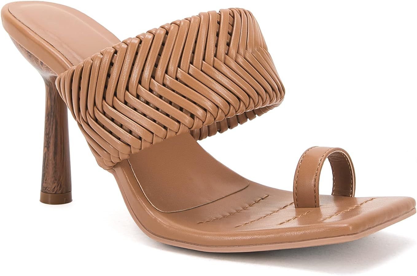 VETASTE Women's Braided Heeled Mule Sandals Square Open Toe Stiletto Backless Strappy Slip On Sli... | Amazon (US)