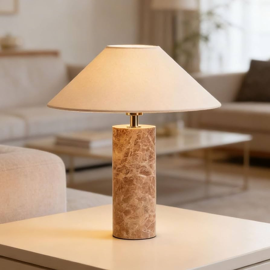 Murmurglow-15.75" Bohemian Marble Table Lamp,Warm Brown Modern Reading Light with Beige Cotton Li... | Amazon (US)