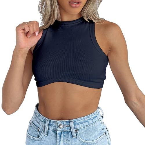 Dwnval Crop Tops Sleeveless Crewneck Ribbed Knit Tank Top For Women, XS | Amazon (US)