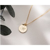 Initial Birthstone Necklace, Gold Disc Letter Pendant, Christmas, Teenage Girl, Daughter, Personalised Mom Gift | Etsy (US)