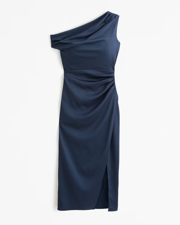 Women's Stretch Satin Draped Midi Dress | Women's Dresses & Jumpsuits | Abercrombie.com | Abercrombie & Fitch (UK)