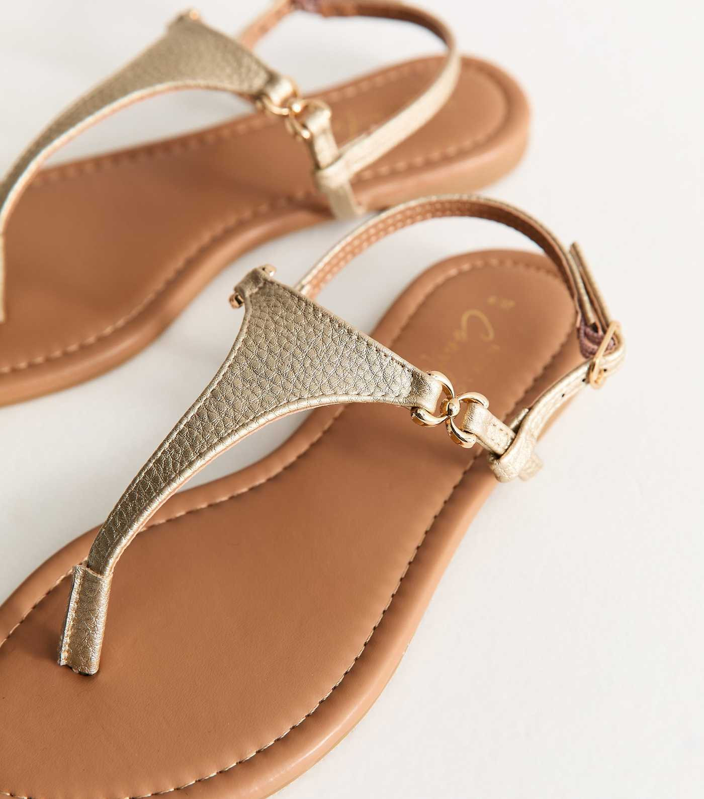 Gold Faux Leather Toe Post Sandals | New Look | New Look (UK)