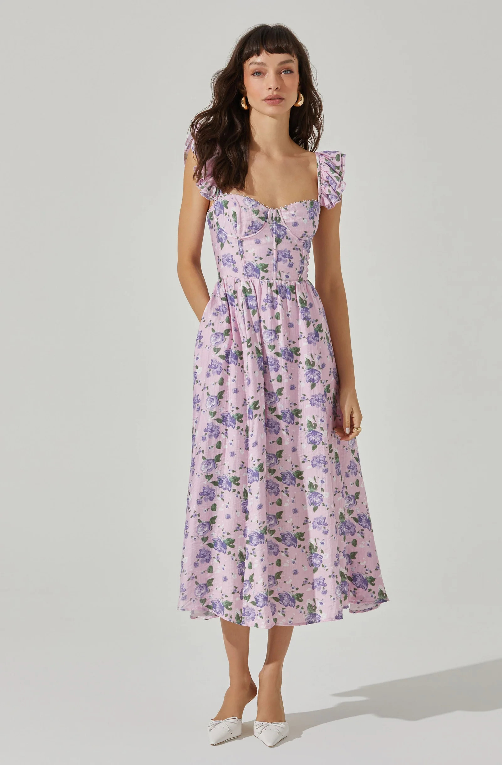 Wedelia Print Midi Dress - Purple floral / XS | ASTR The Label (US)
