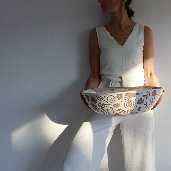 Large Ceramic White Bowl walk Softly Modern Ceramic Bowl | Etsy Canada | Etsy (CAD)
