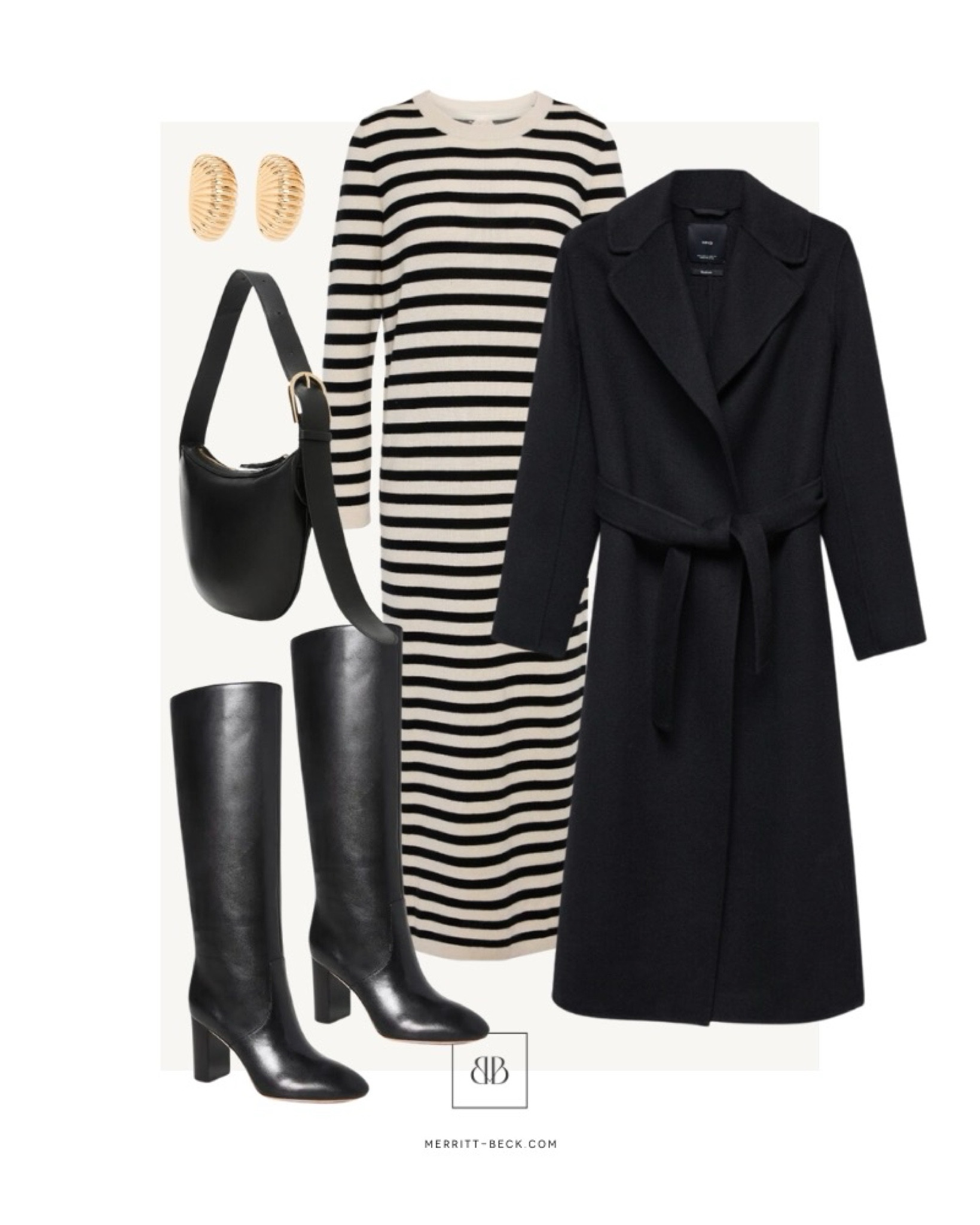 Stay toasty this winter in this chic striped sweater dress! Shop this outfit by following @merrittbeck in the LTK app 🖤 

#LTKitbag #LTKshoecrush #LTKSeasonal