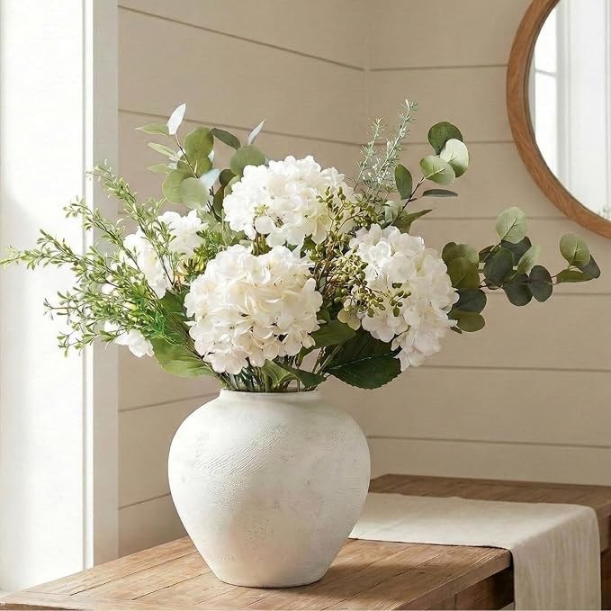 Faux Arrangement - Eucalyptus & White Hydrangea Flowers, Large Artificial Floral Greenery Centerp... | Amazon (US)