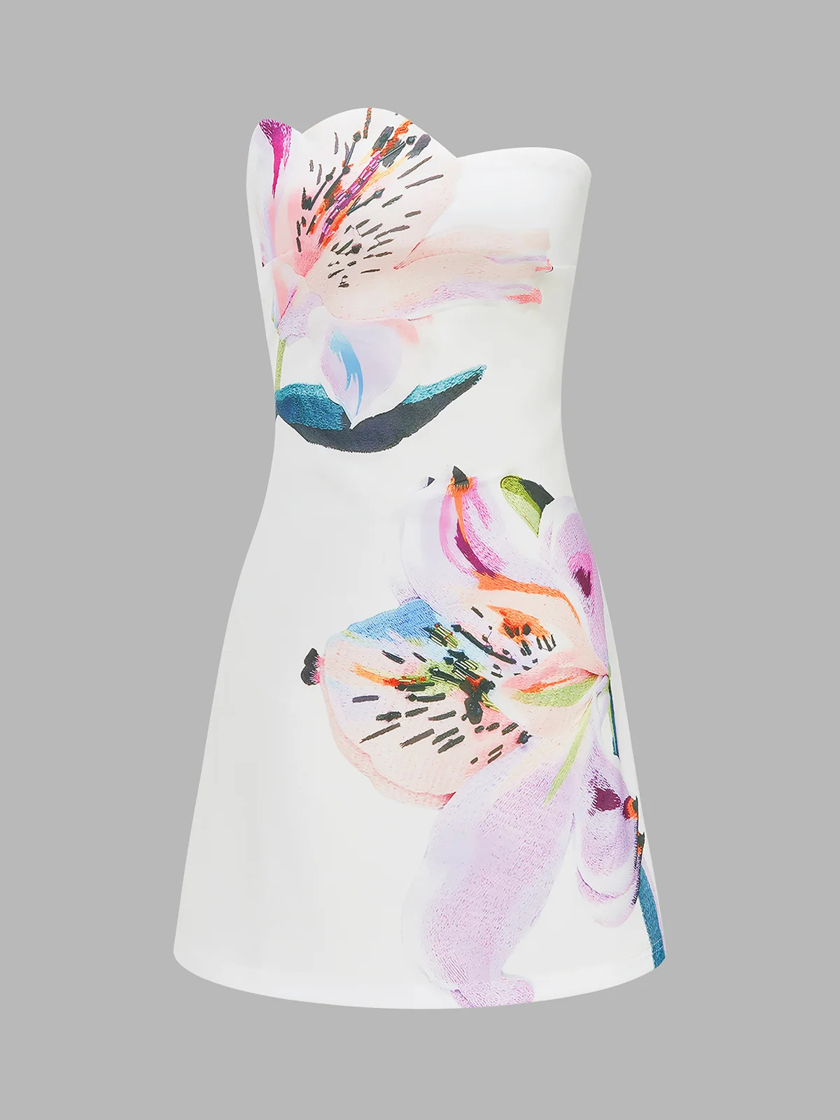 Floral Print Strapless A-Line Mini Dress | Commense