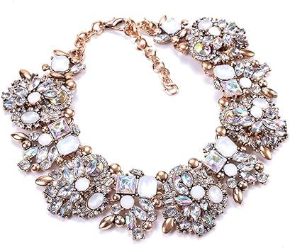Bib Statement Necklace Colorful Glass Crystal Collar Choker Necklace for Women Fashion Accessorie... | Amazon (US)