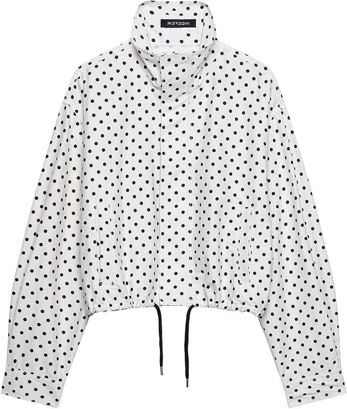 Women Polka Dot Jacket Stand Collar Cropped Jackets Zip Up Coat Casual Fashion Coat Fall Spring J... | Amazon (US)