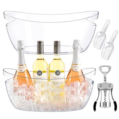 Ice Buckets for Parties 2 Packs,Ice Bucket with Scoops&Metal Wine Bottle Opener,Clear Acrylic Ice Champagne Buckets Tub for Parties,Mimosa Bar Supplies,Beer,Beverage&Drinks 5.5L (16.53 x 7.3 x 6.8in) | Amazon (US)