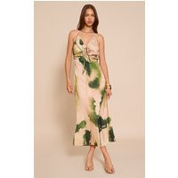 Green Floral Satin Tie Front Maxi Dress | PrettyLittleThing US