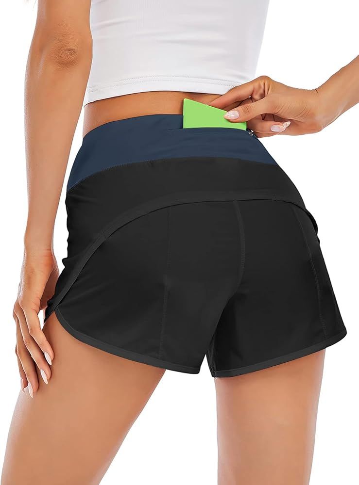 LASLULU Womens 4 Inches Quick-Dry Athletic Sports Running Workout Shorts Lounge Shorts with Zip P... | Amazon (US)