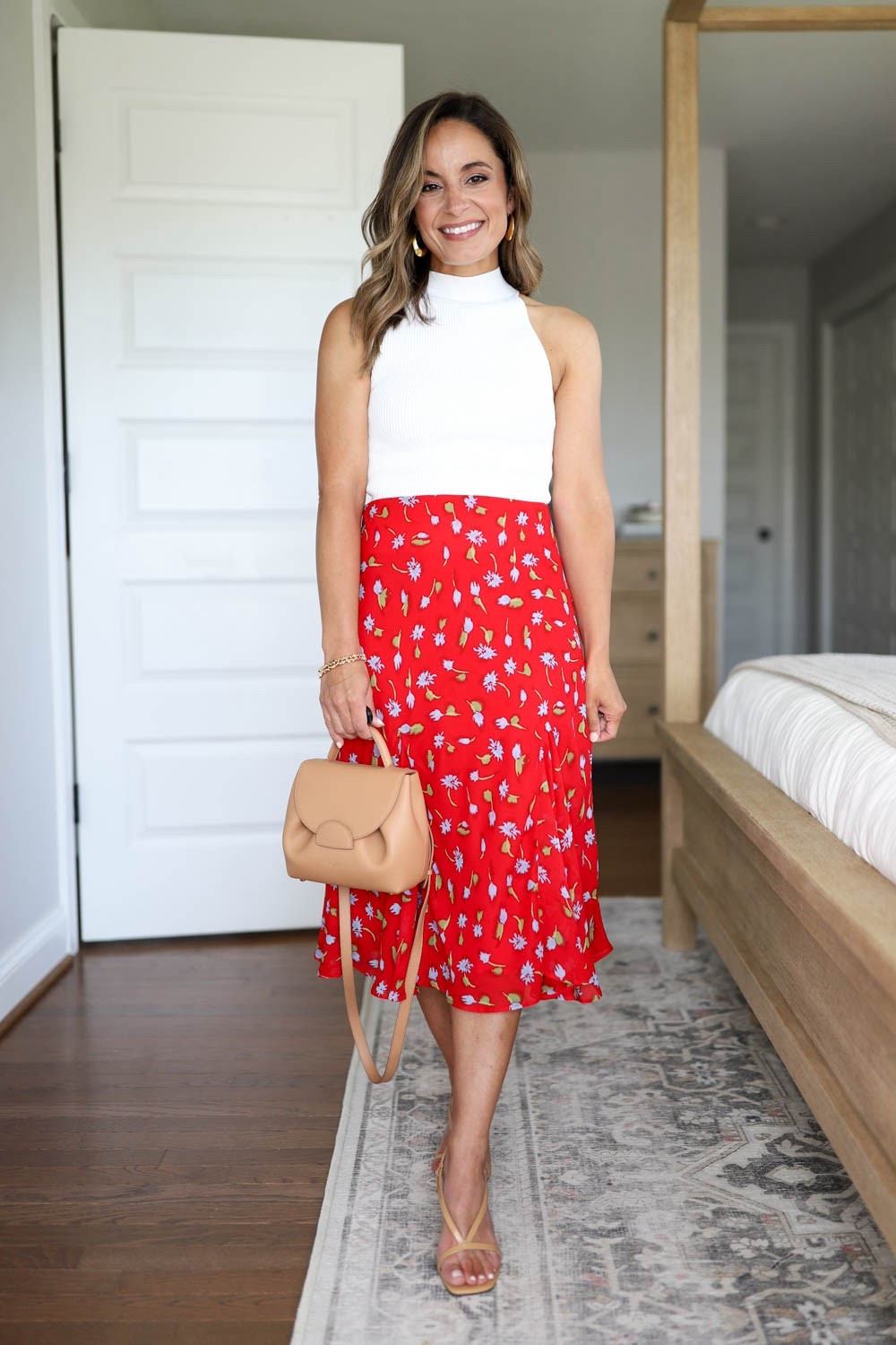 Summer outfits by color: red! 

Sizing 

Red floral skirt (J.Crew): xxs 
White top (Quince): xs - similar style 
Heels (j.crew): tts 
Bag is from Polene, I’m unable to link it on LTK

My measurements for reference: I’m 4’10” and 105lbs. My bust, waist, and hip measurement is 32”, 24”, and 36”.


#LTKPetite