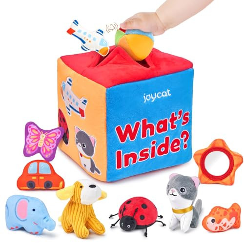 JoyCat Baby Toys 6-12 Months - Mystery Soft Box with 10 Sensory Objects, Rattle, Crinkle Paper, Mirror - What's Inside Box Infant Gifts, Soft Busy Toys 1-2 - Baby Birthday Gifts Boy Girl Chirstmas | Amazon (US)