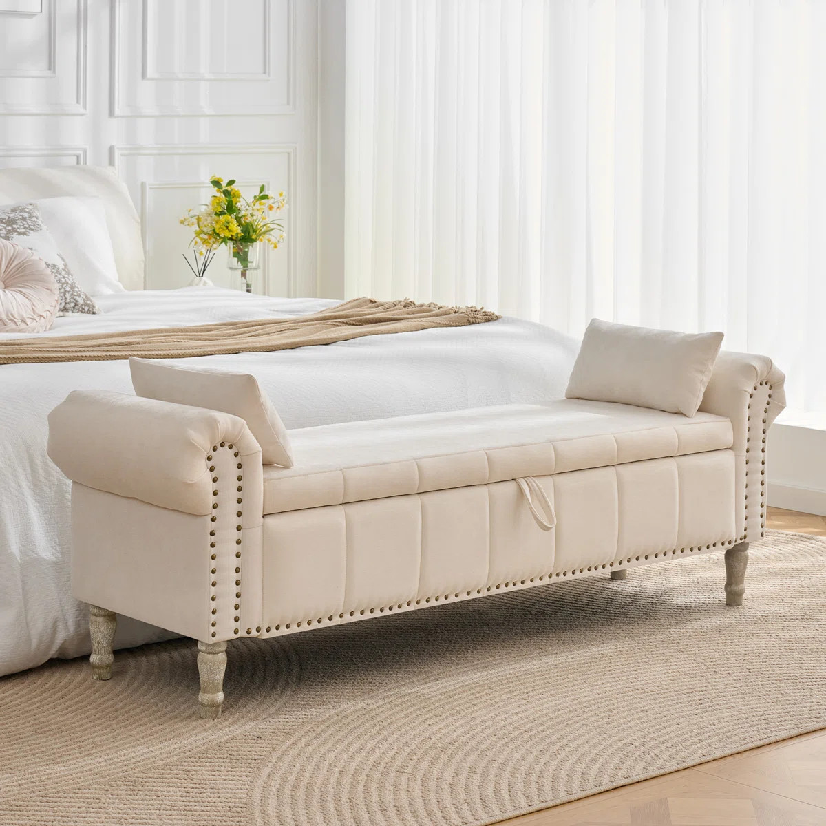 66" W Bedroom Storage Bench End of Bed King Size with Button-Tufted Seat,Roll Arms,Hidden Dual Po... | Wayfair North America