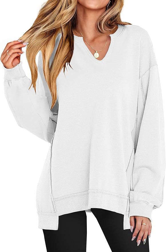 ANRABESS Womens Oversized Sweatshirt V Neck Long Sleeve Tunic Lightweight Pullover 2024 Winter Ca... | Amazon (US)