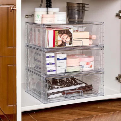 2 Pack Large Storage Drawers – Stackable, Clear Acrylic, Easy Assembly, Bathroom Closet Kitchen Organizer | Wayfair North America
