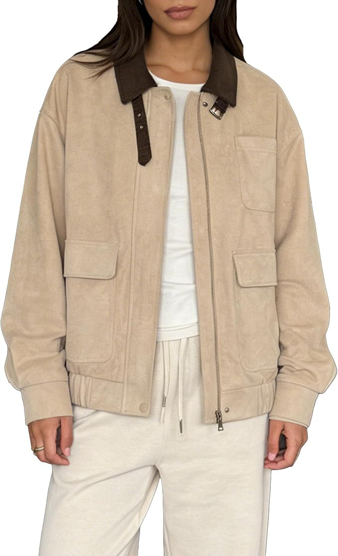 Ladyful Women's Faux Suede Leather Jacket Casual Fall Winter Oversized Bomber Barn Coat Corduroy ... | Amazon (US)