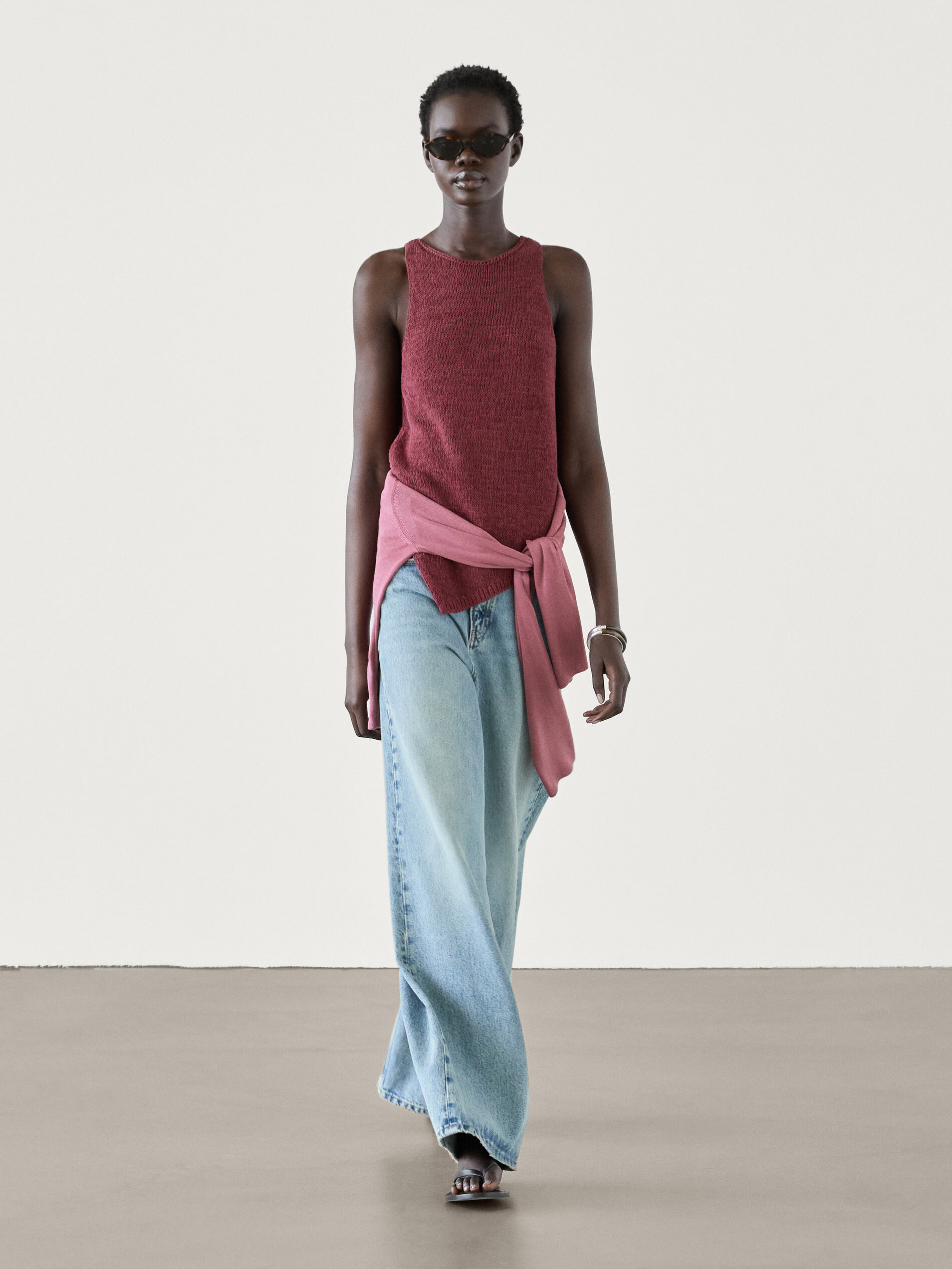 Top Perlstrick asymmetrischer Saum | Massimo Dutti DE