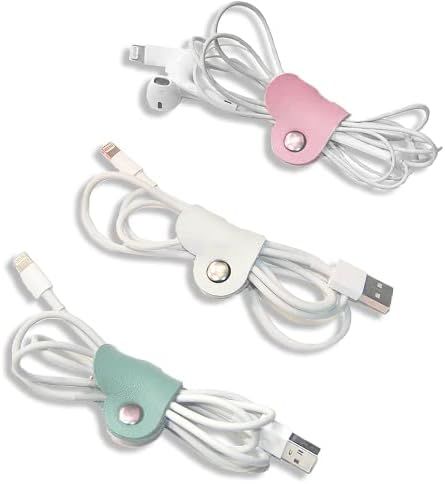 Heart Cord Organizer Earbud Holder Earphones Headphones Cable Winder Earbud Organizer, 3PCS PU Le... | Amazon (US)