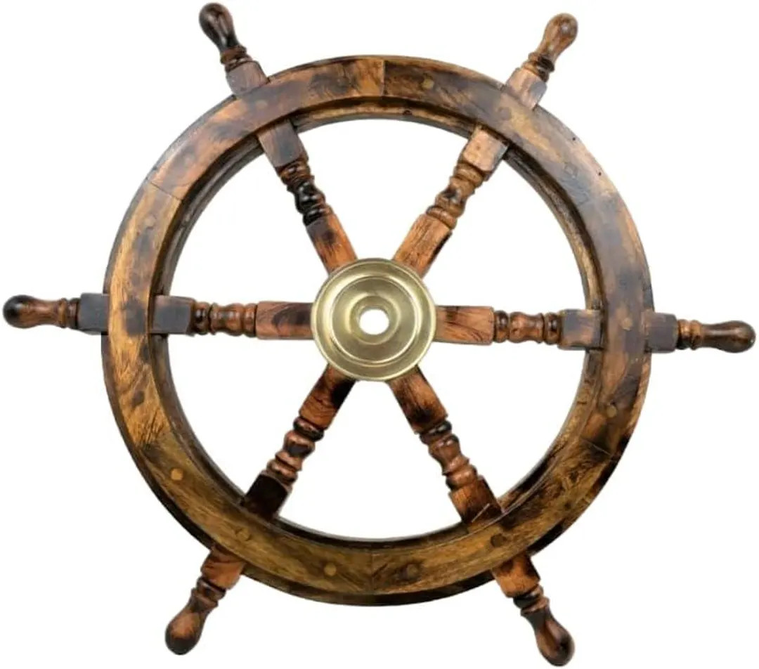 30" Antique Wooden Ship Wheel with Brass Center: Nautical Wall Decor | Etsy (US)