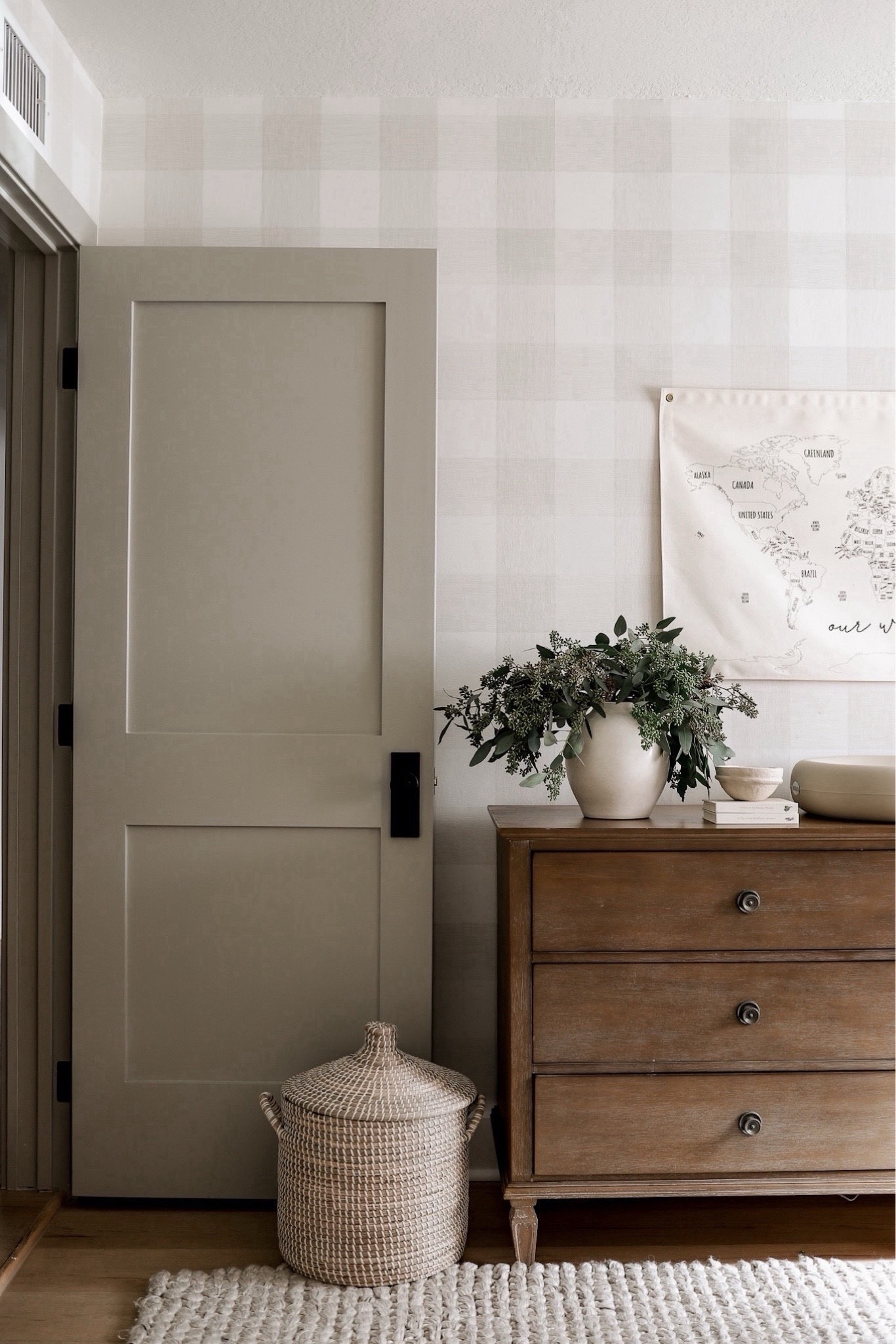 Live this cute corner from Lane’s nursery! This dresser is one of my very favorites (20% off with code SAVE), and the rug is the most gorgeous chunky texture! 
Door: 2-Panel Shaker Door ordered from Ganahl Lumber. Installed by our contractor! 
Paint: Sherwin Williams Jogging Path
Wallpaper: Color is ‘Fog Green’

#toddler #bedroom #kid #boy #homedecor

#LTKbaby #LTKhome #LTKsalealert