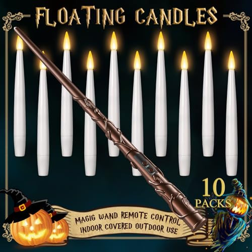 Floating Candles with Wand 10PCs - Magic Hanging Candles Halloween Decorations Flameless Taper Candles with Remote, Floating Lights Gifts for Window Home Bedroom Wedding Birthday Party Indoor Decor | Amazon (US)