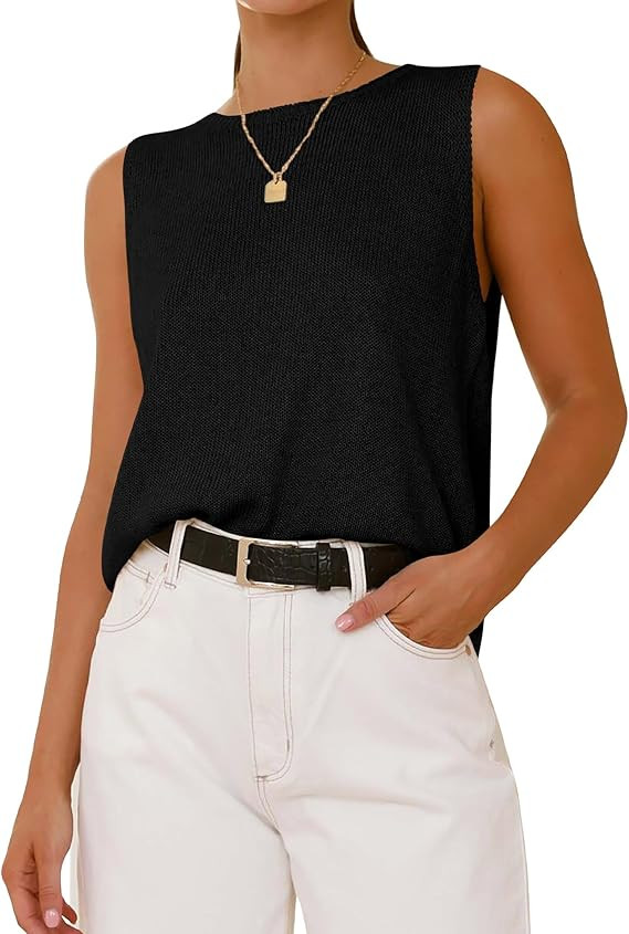BTFBM Sleeveless Sweater Tops for Women 2026 Crew Neck Lightweight Casual Loose Tank Summer Outfi... | Amazon (US)
