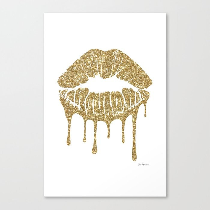 Lips, Gold Lips, Glitter, Make Up, Makeup, Vanity, Gold, Mouth, Kiss Mark Canvas Print by Amandagree | Society6