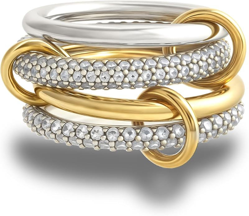 BKC Gold Stackable Rings for Women, 14k Gold Plated Chunky Statement Cubic Zirconia Rings, Silver... | Amazon (US)