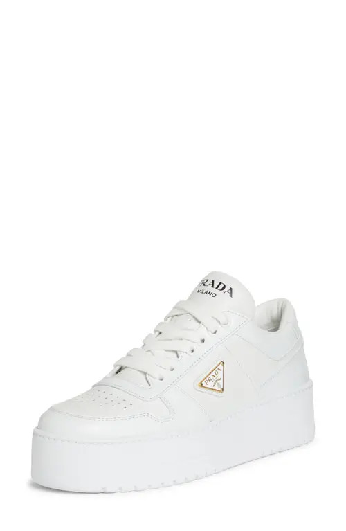 Prada Flatform Downtown Leather Sneaker in Bianco at Nordstrom, Size 9.5Us | Nordstrom