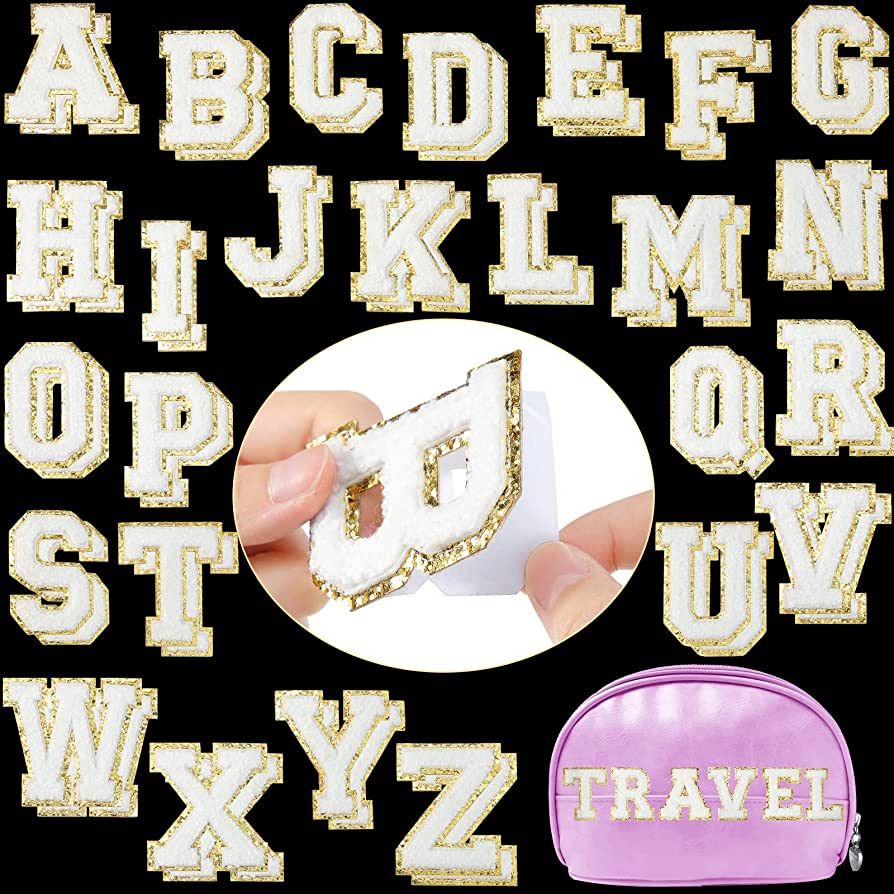 52 Pieces Self Adhesive Chenille Letter Patches Glitter Chenille Letter Patches Chenille Initial ... | Amazon (US)