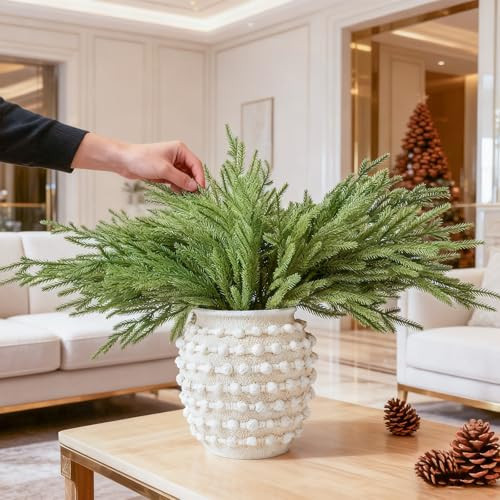 DN DECONATION Artificial Christmas Norfolk Pine Stems, Faux Pine Branches 22.4" 6PCS - Real Touch PE Greenery Fake Pine Needles for Vase Arrangements, Winter, Holiday Indoor Outdoor Home Decor | Amazon (US)