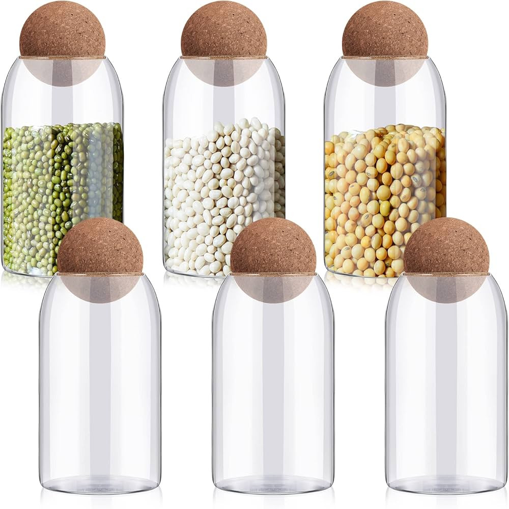 6 Pcs Glass Storage Container with Ball Cork Glass Jar with Cork Lid Cork Glass Jar Glass Storage... | Amazon (US)