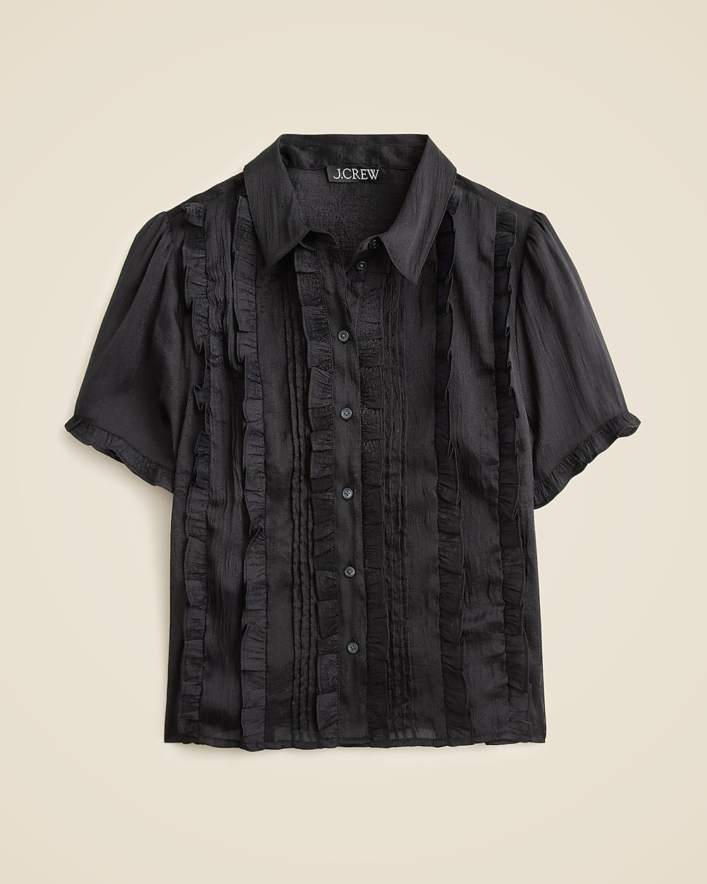 Sheer ruffle-trim button-up top | J. Crew US