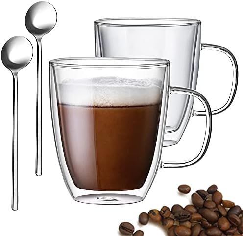 Gezzeny Glass Coffee Mugs, 12.5 Oz Set of 2 Insulated Double Wall Glass Coffee Mugs with Handle &... | Amazon (US)
