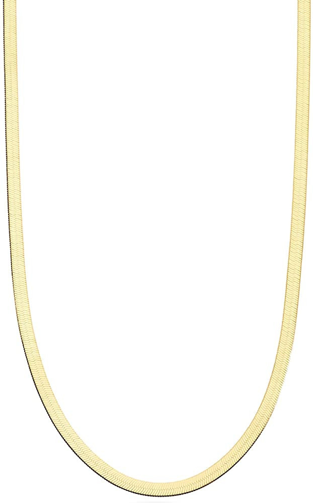 Miabella 18K Gold Over Sterling Silver Italian Solid 3.5mm Flexible Flat Herringbone Chain Neckla... | Amazon (US)