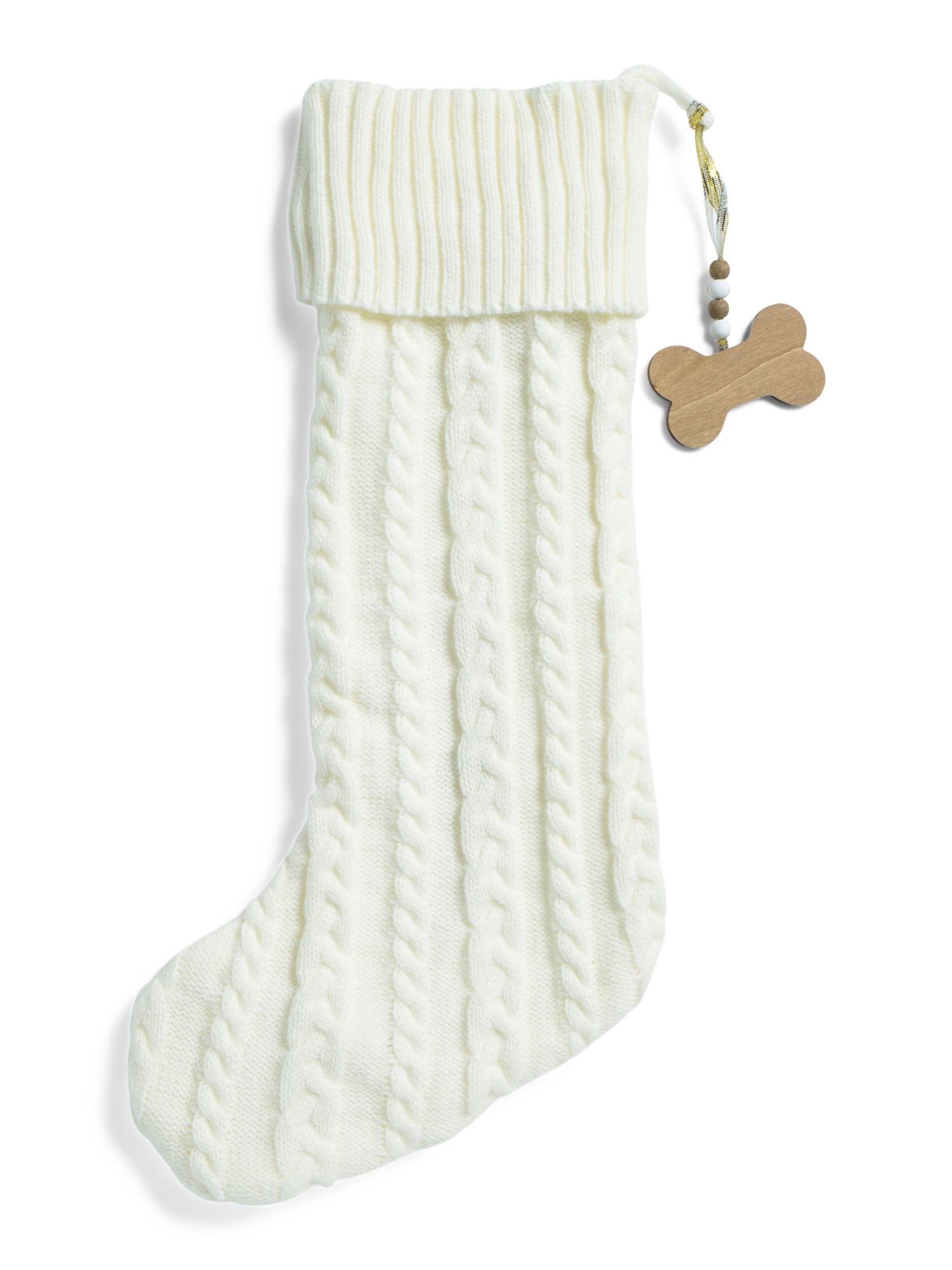 Wooden Bone Cable Knit Stocking | TJ Maxx