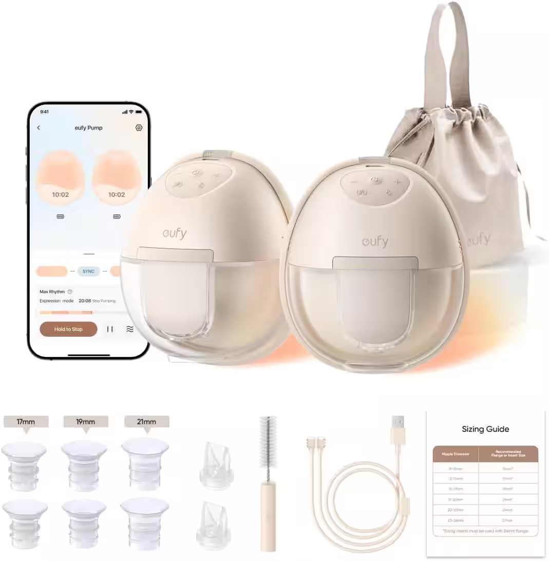 eufy - Heated Breast Pump S1, Hands‑Free In‑Bra, HeatFlow™ Tech, App OptiRhythm, Hospital‑Grade Suction, Leakproof, Quiet - Brown | Best Buy U.S.
