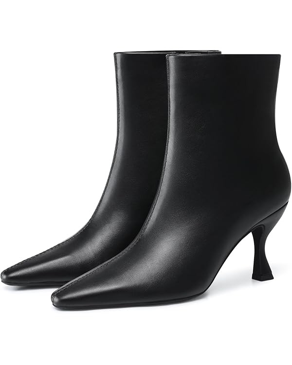 Womens Kitten Heel Booties: 3.5 In High Heel, Pointed Toe Sexy Ankle Boots, Fall Trendy Side Zipp... | Amazon (US)