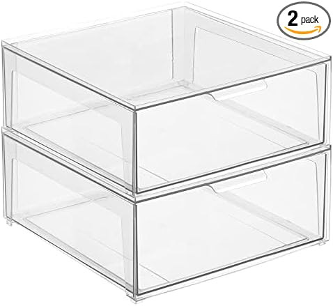 mDesign Plastic Stackable Bathroom Storage Organizer Bin Containers with Front Pull Drawer for Ba... | Amazon (US)