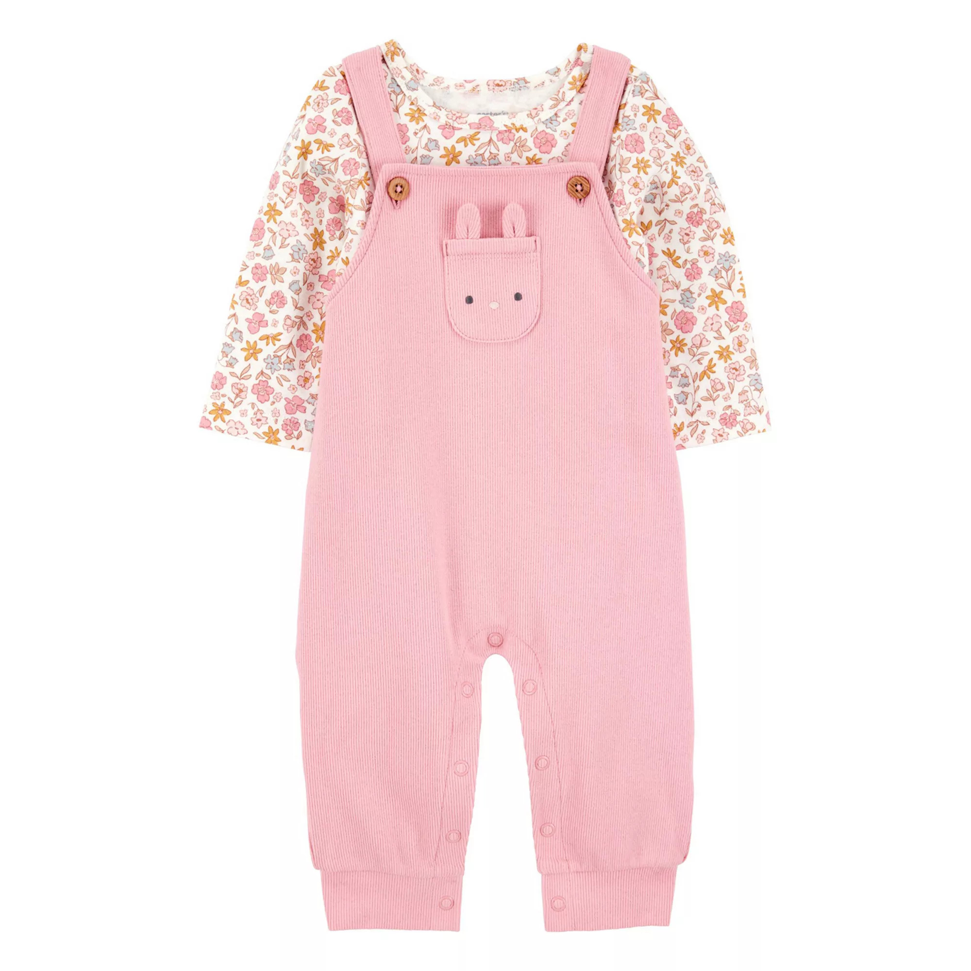 Baby Girls Carter's 2-pc. Floral Bunny Long Sleeve Tee & Coverall Set | Kohl's