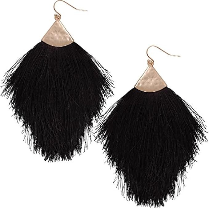 Humble Chic Fringe Tassel Statement Dangle Earrings - Lightweight Long Strand Drop Earrings | Amazon (US)