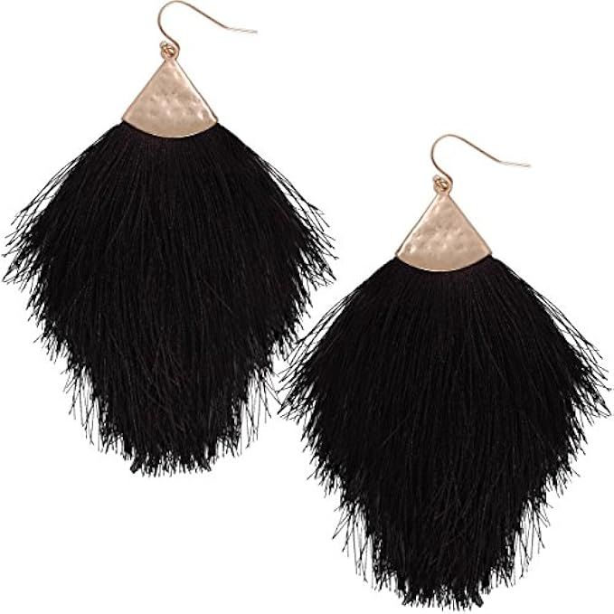 Humble Chic Fringe Tassel Statement Dangle Earrings - Lightweight Long Strand Drop Earrings | Amazon (US)