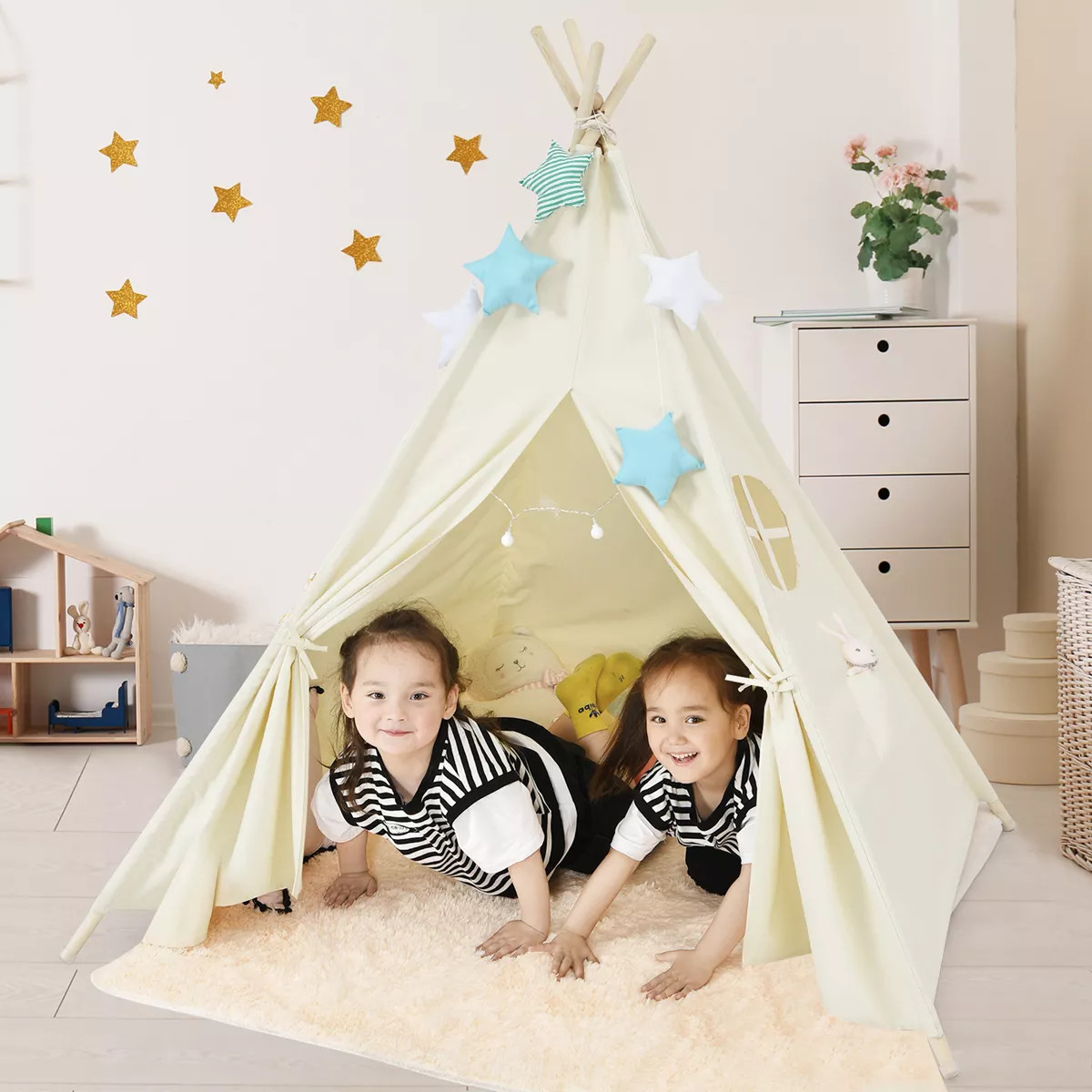 Costway Kids Canvas Play Tent Foldable Playhouse Toys for Indoor Outdoor | Target
