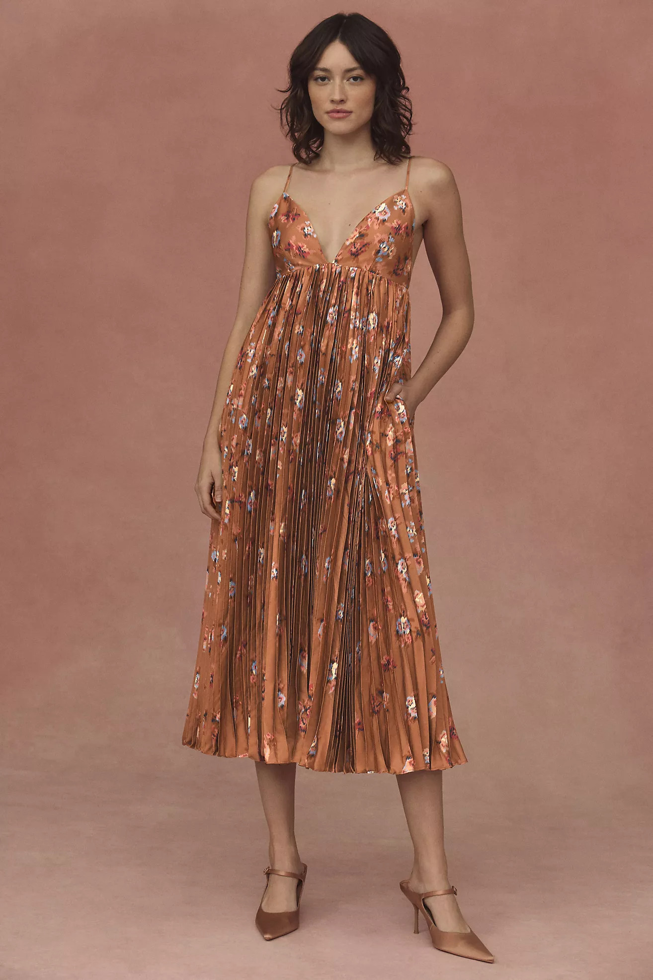 BHLDN Maya Pleated V-Neck Midi Dress | Anthropologie (US)