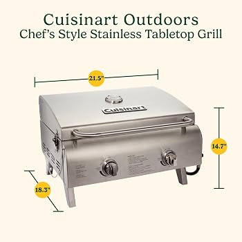 Cuisinart Chef's Style Tabletop Portable Propane Grill, 20,000 BTU Stainless Steel 2-Burner Outdo... | Amazon (US)
