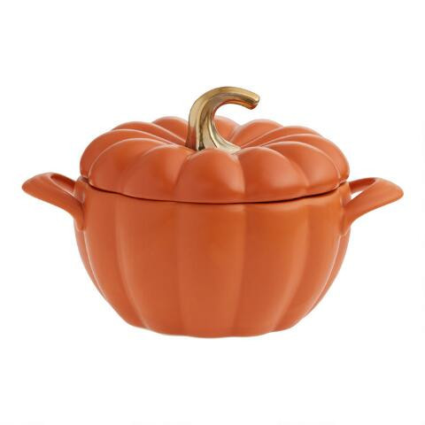 Round Ceramic Pumpkin Casserole with Lid | World Market