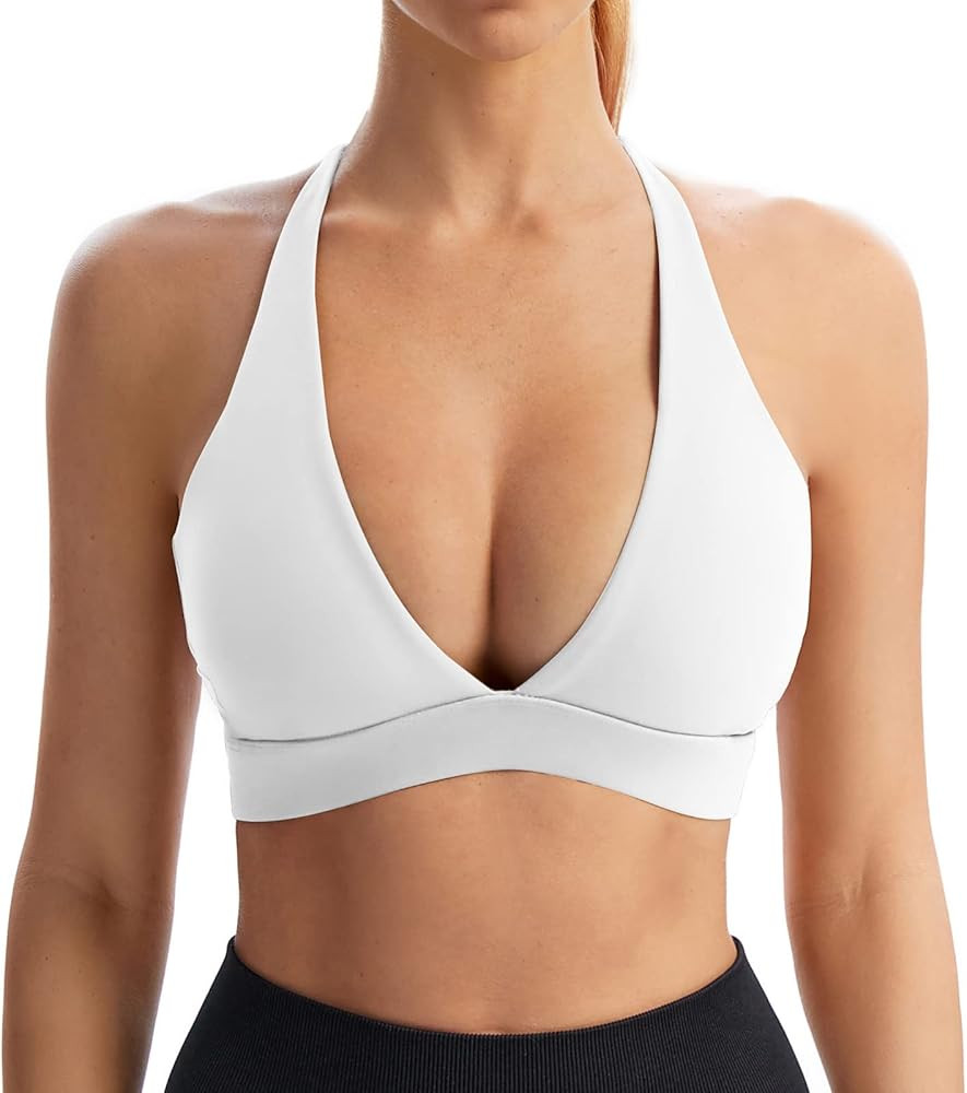 INIBUD Sports Bra for Women Push Up Strappy Workout Top Padded Deep V-Neck Triangle Bralettes wit... | Amazon (US)